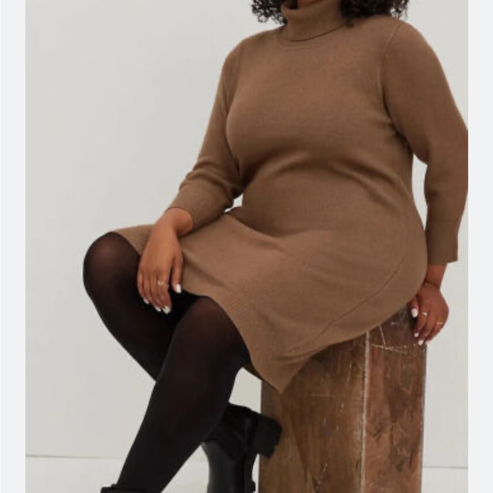 Torrid Knit Brown Cowlneck Sweater Sleeve Dress Size Large